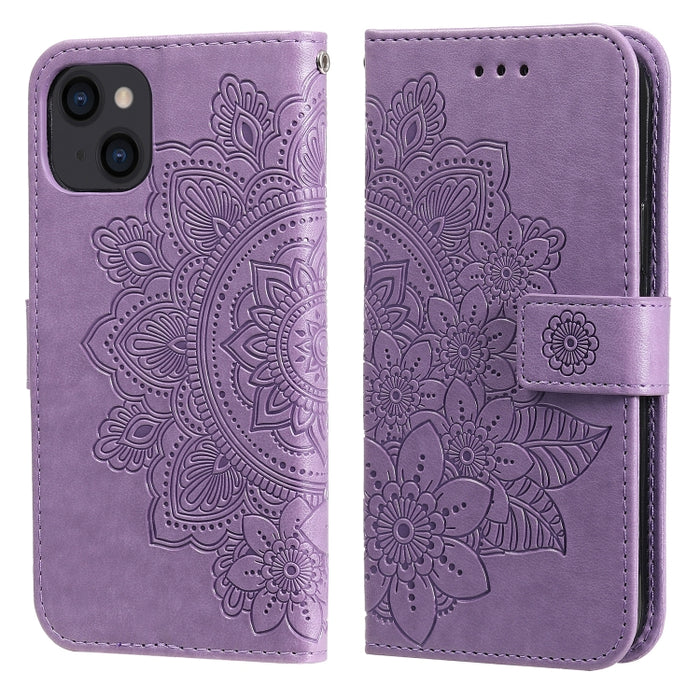 Estuche de cuero con estampado de flores de 7 pétalos