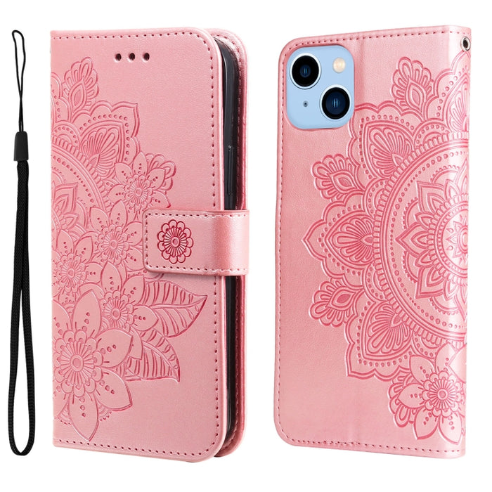 Estuche de cuero con estampado de flores de 7 pétalos