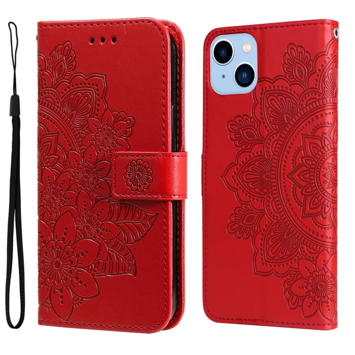 Estuche de cuero con estampado de flores de 7 pétalos