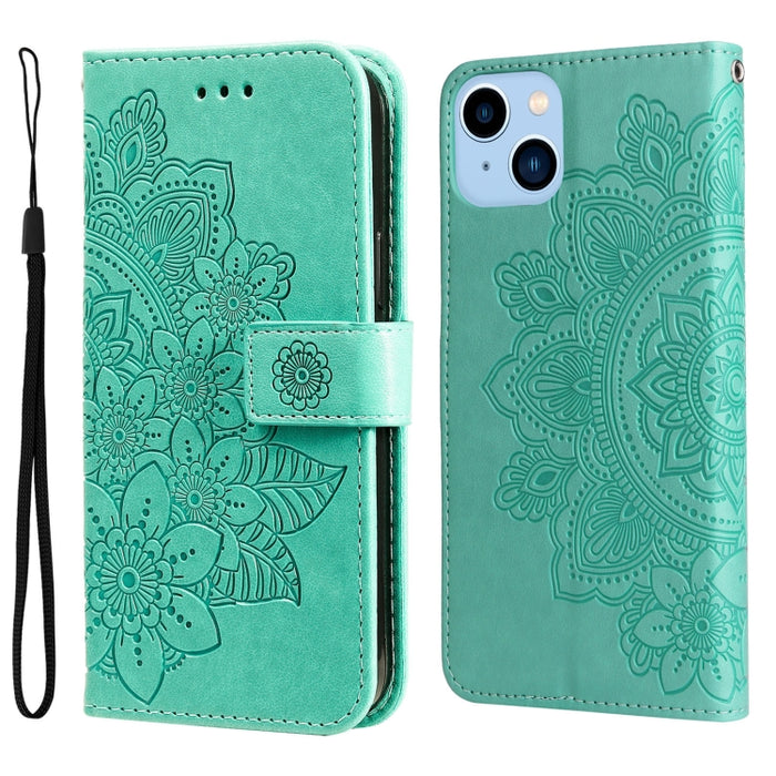 Estuche de cuero con estampado de flores de 7 pétalos