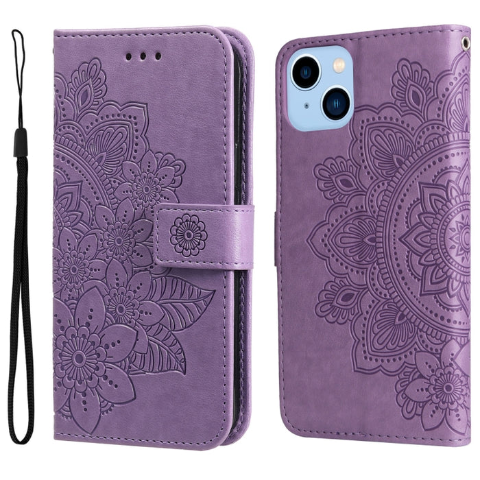 Estuche de cuero con estampado de flores de 7 pétalos