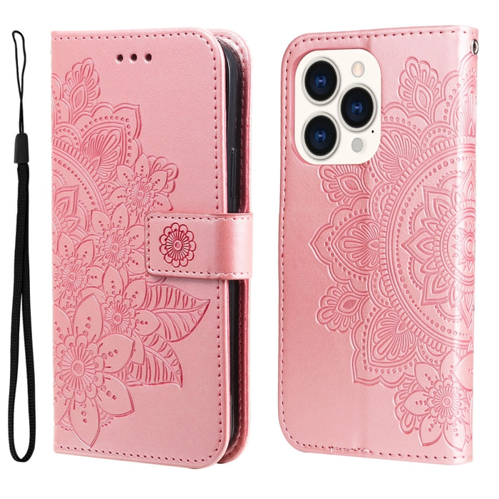 Estuche de cuero con estampado de flores de 7 pétalos