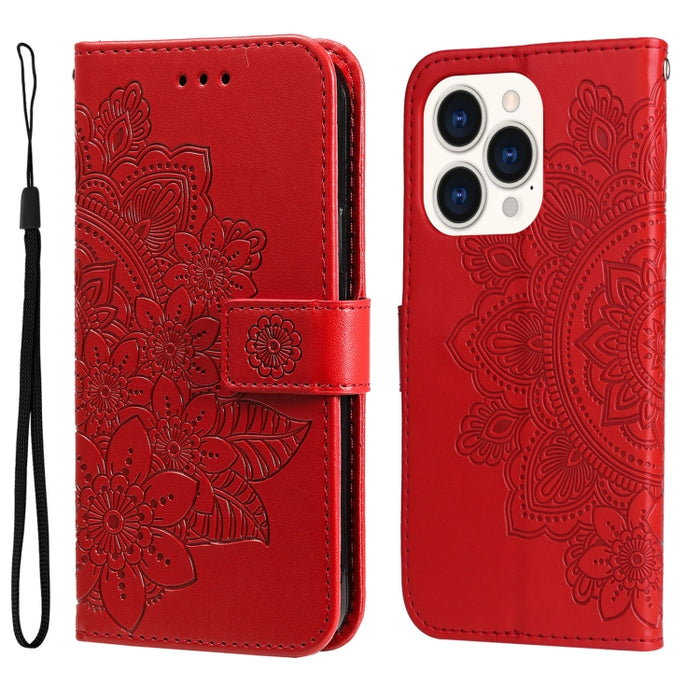 Estuche de cuero con estampado de flores de 7 pétalos