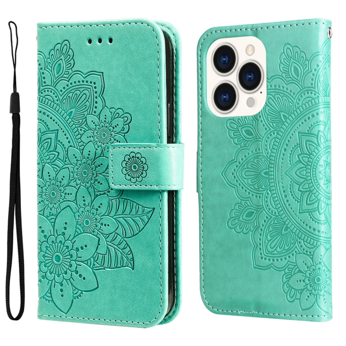 Estuche de cuero con estampado de flores de 7 pétalos