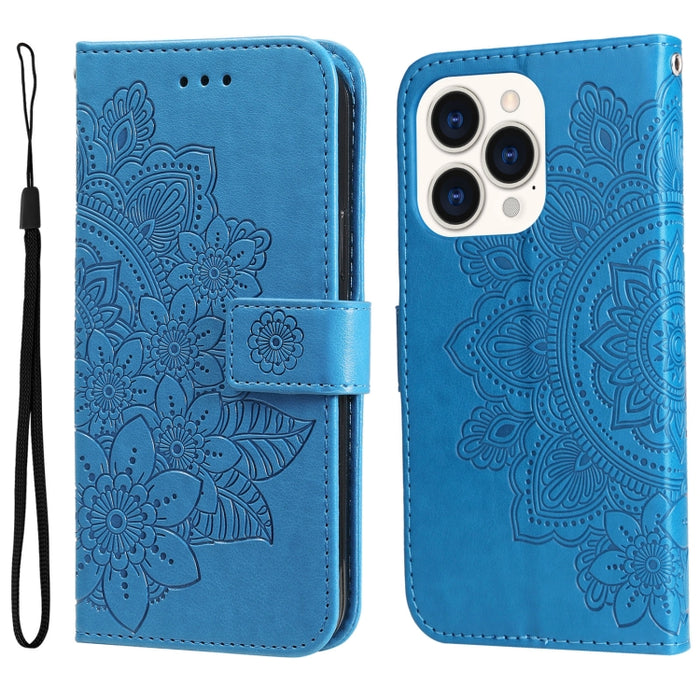 Estuche de cuero con estampado de flores de 7 pétalos