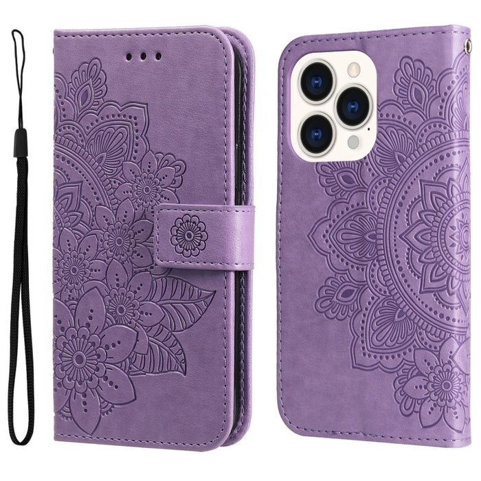 Estuche de cuero con estampado de flores de 7 pétalos