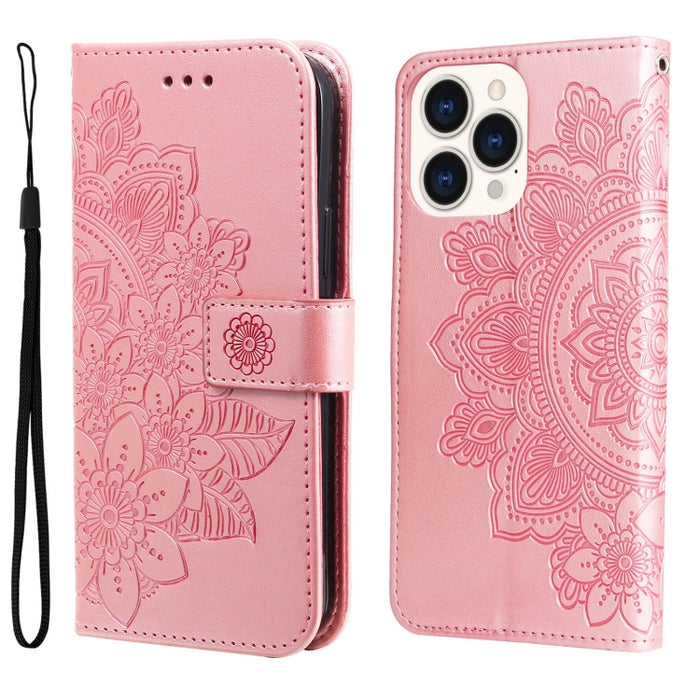 Estuche de cuero con estampado de flores de 7 pétalos