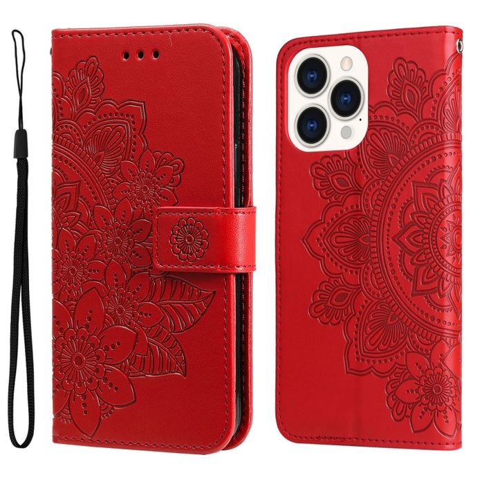 Estuche de cuero con estampado de flores de 7 pétalos