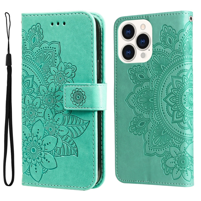 Estuche de cuero con estampado de flores de 7 pétalos