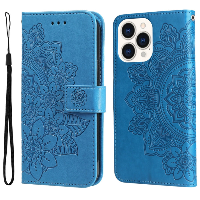 Estuche de cuero con estampado de flores de 7 pétalos