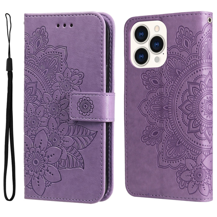 Estuche de cuero con estampado de flores de 7 pétalos