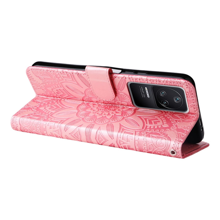 Estuche para teléfono de cuero con estampado de girasol en relieve, For Xiaomi Redmi K40S / Poco F4, For Xiaomi Redmi Note 11T Pro/Poco X4 GT, For Infinix Hot 12, For Infinix Hot 12 Play, For Infinix Smart 6
