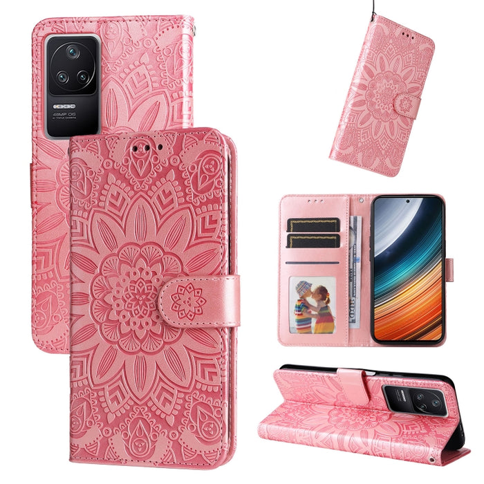 Estuche para teléfono de cuero con estampado de girasol en relieve, For Xiaomi Redmi K40S / Poco F4, For Xiaomi Redmi Note 11T Pro/Poco X4 GT, For Infinix Hot 12, For Infinix Hot 12 Play, For Infinix Smart 6
