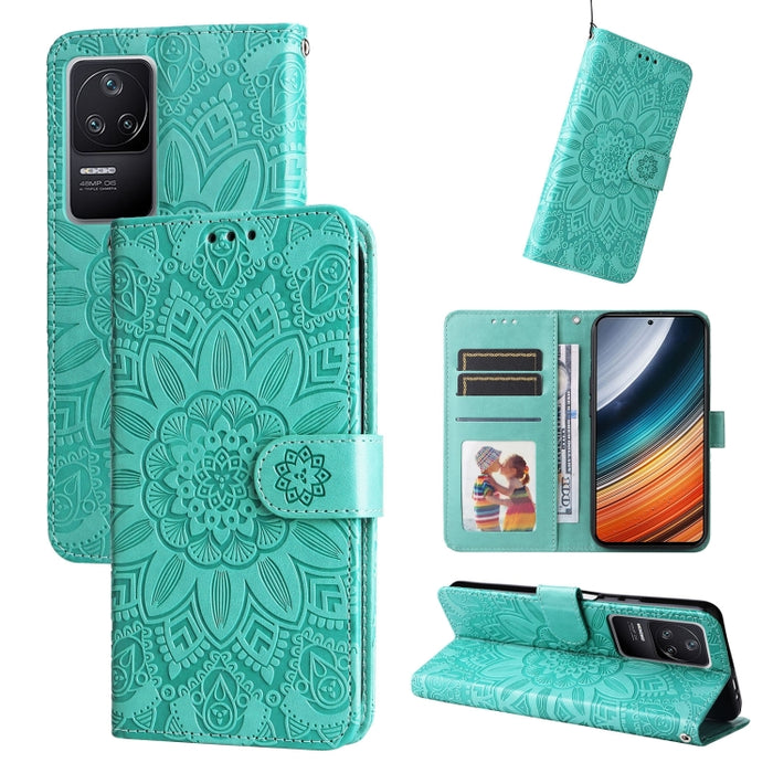 Estuche para teléfono de cuero con estampado de girasol en relieve, For Xiaomi Redmi K40S / Poco F4, For Xiaomi Redmi Note 11T Pro/Poco X4 GT, For Infinix Hot 12, For Infinix Hot 12 Play, For Infinix Smart 6