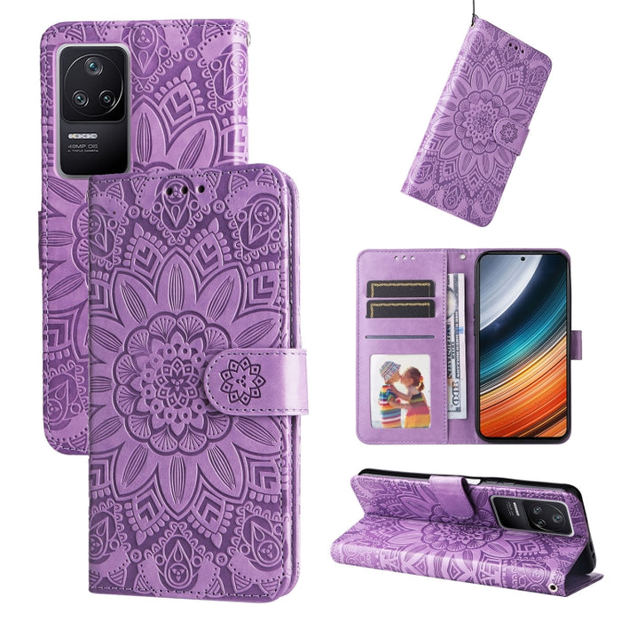 Estuche para teléfono de cuero con estampado de girasol en relieve, For Xiaomi Redmi K40S / Poco F4, For Xiaomi Redmi Note 11T Pro/Poco X4 GT, For Infinix Hot 12, For Infinix Hot 12 Play, For Infinix Smart 6