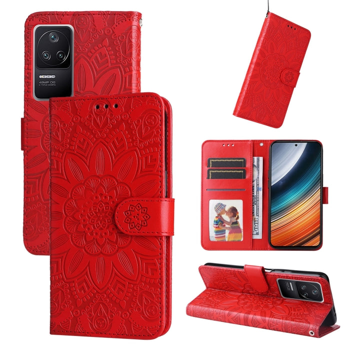 Estuche para teléfono de cuero con estampado de girasol en relieve, For Xiaomi Redmi K40S / Poco F4, For Xiaomi Redmi Note 11T Pro/Poco X4 GT, For Infinix Hot 12, For Infinix Hot 12 Play, For Infinix Smart 6