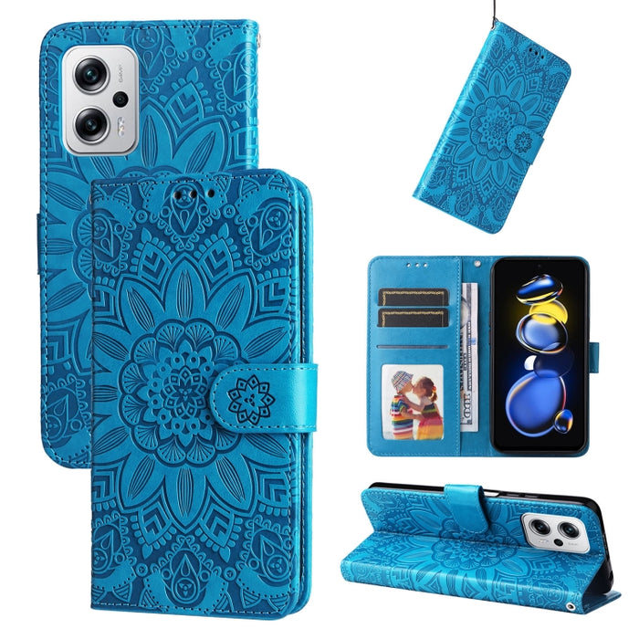 Estuche para teléfono de cuero con estampado de girasol en relieve, For Xiaomi Redmi K40S / Poco F4, For Xiaomi Redmi Note 11T Pro/Poco X4 GT, For Infinix Hot 12, For Infinix Hot 12 Play, For Infinix Smart 6