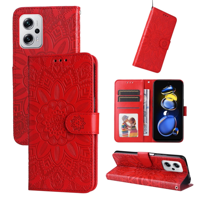 Estuche para teléfono de cuero con estampado de girasol en relieve, For Xiaomi Redmi K40S / Poco F4, For Xiaomi Redmi Note 11T Pro/Poco X4 GT, For Infinix Hot 12, For Infinix Hot 12 Play, For Infinix Smart 6