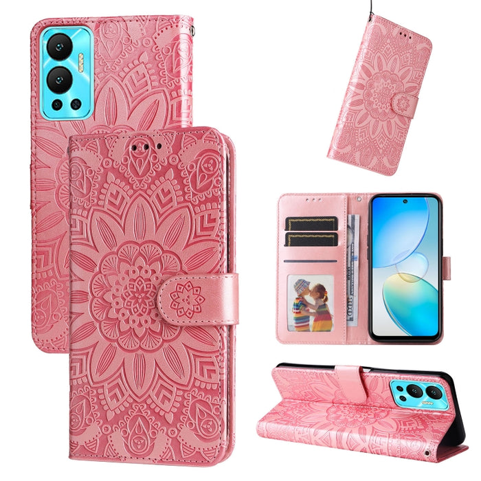 Estuche para teléfono de cuero con estampado de girasol en relieve, For Xiaomi Redmi K40S / Poco F4, For Xiaomi Redmi Note 11T Pro/Poco X4 GT, For Infinix Hot 12, For Infinix Hot 12 Play, For Infinix Smart 6