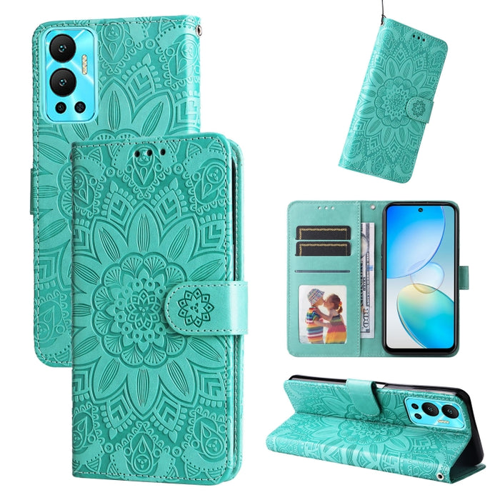 Estuche para teléfono de cuero con estampado de girasol en relieve, For Xiaomi Redmi K40S / Poco F4, For Xiaomi Redmi Note 11T Pro/Poco X4 GT, For Infinix Hot 12, For Infinix Hot 12 Play, For Infinix Smart 6
