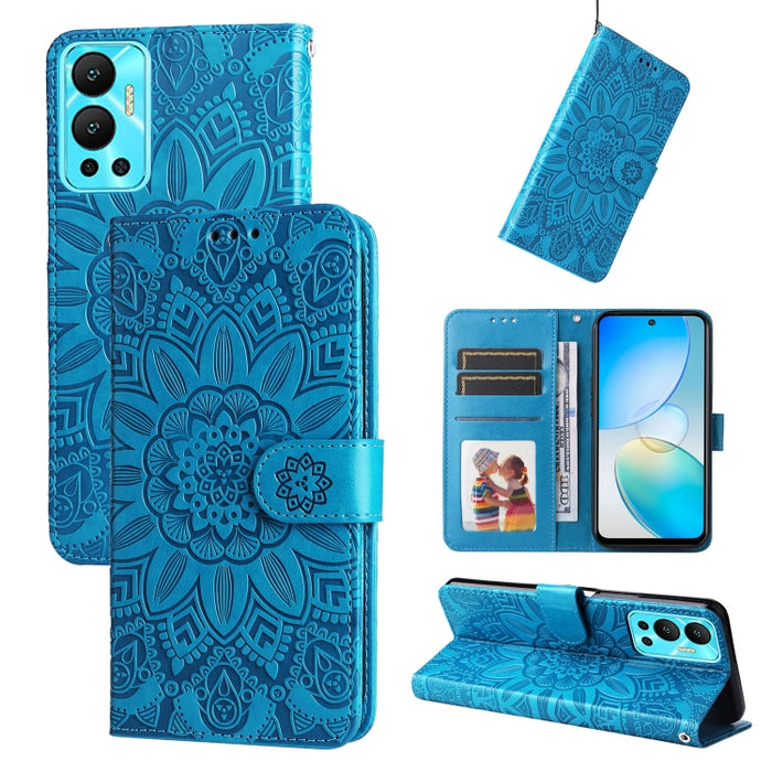 Estuche para teléfono de cuero con estampado de girasol en relieve, For Xiaomi Redmi K40S / Poco F4, For Xiaomi Redmi Note 11T Pro/Poco X4 GT, For Infinix Hot 12, For Infinix Hot 12 Play, For Infinix Smart 6