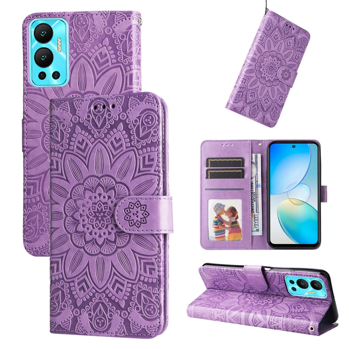 Estuche para teléfono de cuero con estampado de girasol en relieve, For Xiaomi Redmi K40S / Poco F4, For Xiaomi Redmi Note 11T Pro/Poco X4 GT, For Infinix Hot 12, For Infinix Hot 12 Play, For Infinix Smart 6