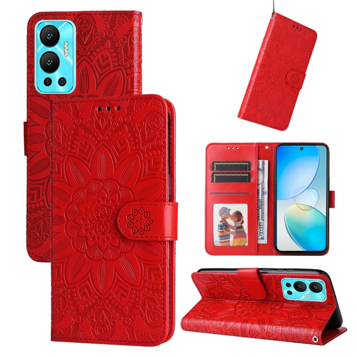 Estuche para teléfono de cuero con estampado de girasol en relieve, For Xiaomi Redmi K40S / Poco F4, For Xiaomi Redmi Note 11T Pro/Poco X4 GT, For Infinix Hot 12, For Infinix Hot 12 Play, For Infinix Smart 6