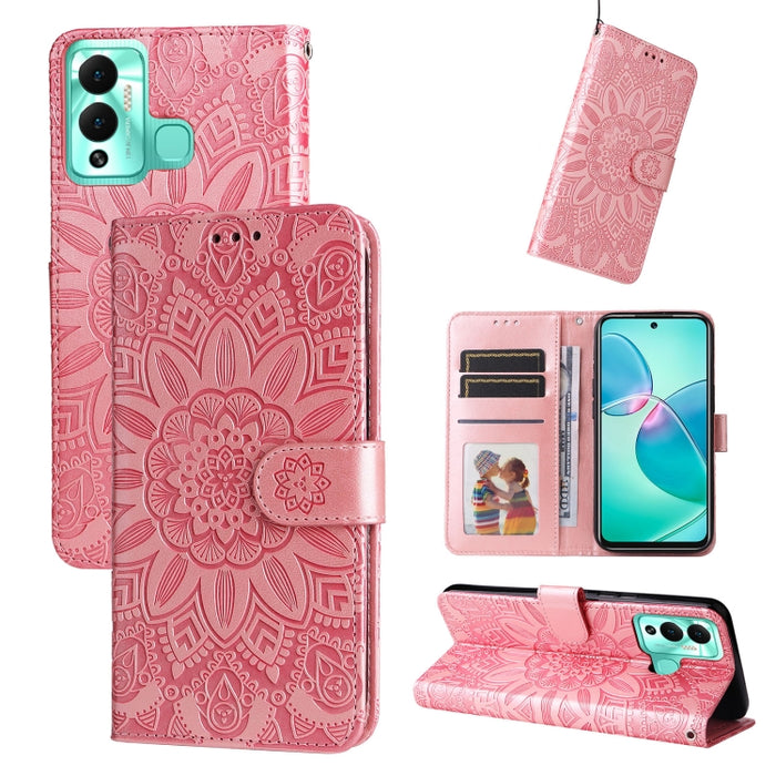 Estuche para teléfono de cuero con estampado de girasol en relieve, For Xiaomi Redmi K40S / Poco F4, For Xiaomi Redmi Note 11T Pro/Poco X4 GT, For Infinix Hot 12, For Infinix Hot 12 Play, For Infinix Smart 6