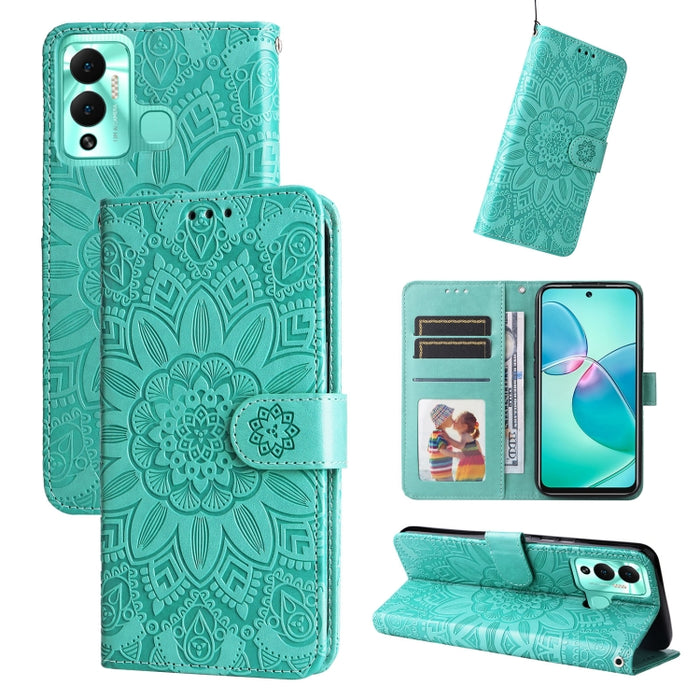 Estuche para teléfono de cuero con estampado de girasol en relieve, For Xiaomi Redmi K40S / Poco F4, For Xiaomi Redmi Note 11T Pro/Poco X4 GT, For Infinix Hot 12, For Infinix Hot 12 Play, For Infinix Smart 6