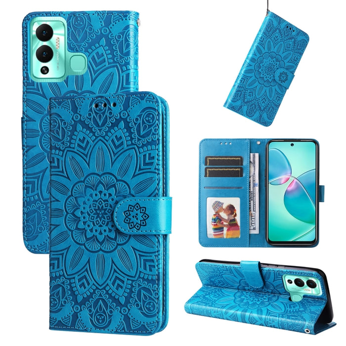 Estuche para teléfono de cuero con estampado de girasol en relieve, For Xiaomi Redmi K40S / Poco F4, For Xiaomi Redmi Note 11T Pro/Poco X4 GT, For Infinix Hot 12, For Infinix Hot 12 Play, For Infinix Smart 6