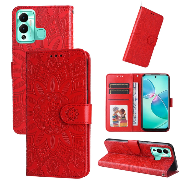 Estuche para teléfono de cuero con estampado de girasol en relieve, For Xiaomi Redmi K40S / Poco F4, For Xiaomi Redmi Note 11T Pro/Poco X4 GT, For Infinix Hot 12, For Infinix Hot 12 Play, For Infinix Smart 6