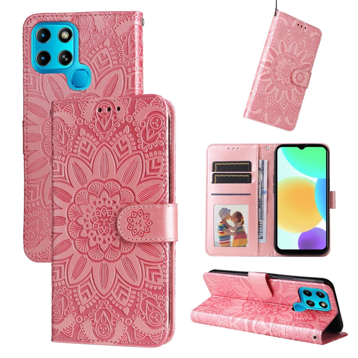 Estuche para teléfono de cuero con estampado de girasol en relieve, For Xiaomi Redmi K40S / Poco F4, For Xiaomi Redmi Note 11T Pro/Poco X4 GT, For Infinix Hot 12, For Infinix Hot 12 Play, For Infinix Smart 6