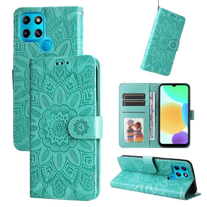 Estuche para teléfono de cuero con estampado de girasol en relieve, For Xiaomi Redmi K40S / Poco F4, For Xiaomi Redmi Note 11T Pro/Poco X4 GT, For Infinix Hot 12, For Infinix Hot 12 Play, For Infinix Smart 6