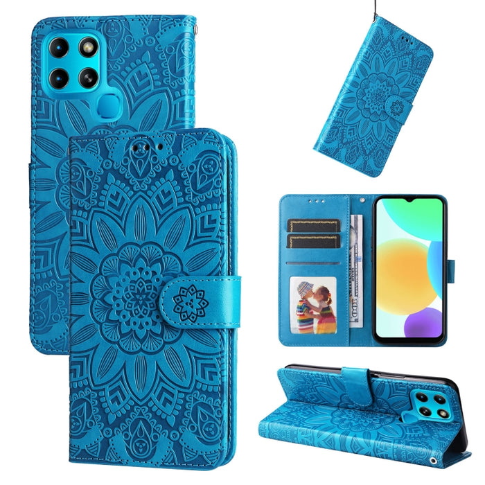 Estuche para teléfono de cuero con estampado de girasol en relieve, For Xiaomi Redmi K40S / Poco F4, For Xiaomi Redmi Note 11T Pro/Poco X4 GT, For Infinix Hot 12, For Infinix Hot 12 Play, For Infinix Smart 6