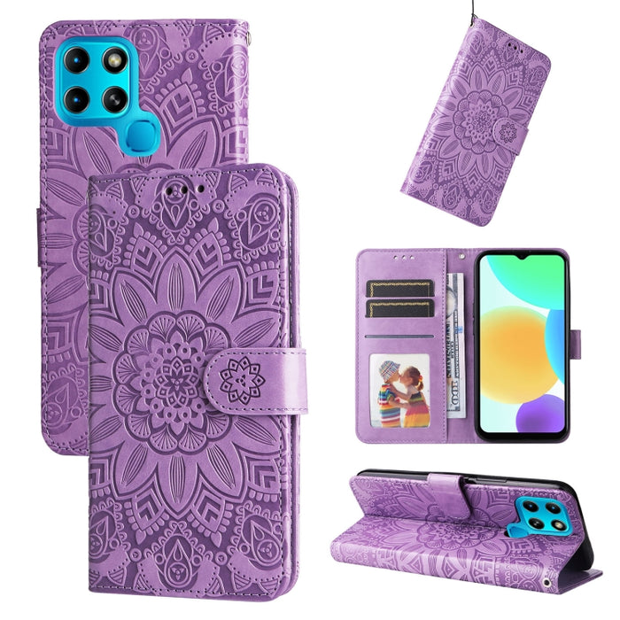 Estuche para teléfono de cuero con estampado de girasol en relieve, For Xiaomi Redmi K40S / Poco F4, For Xiaomi Redmi Note 11T Pro/Poco X4 GT, For Infinix Hot 12, For Infinix Hot 12 Play, For Infinix Smart 6