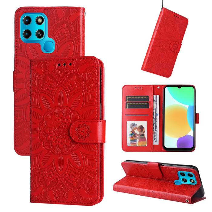 Estuche para teléfono de cuero con estampado de girasol en relieve, For Xiaomi Redmi K40S / Poco F4, For Xiaomi Redmi Note 11T Pro/Poco X4 GT, For Infinix Hot 12, For Infinix Hot 12 Play, For Infinix Smart 6