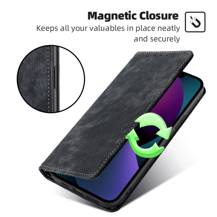 Estuche de teléfono de cuero magnético con cepillo antirrobo