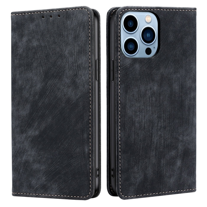 Estuche de teléfono de cuero magnético con cepillo antirrobo