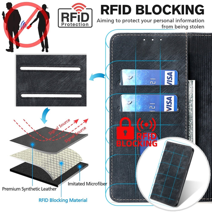 Estuche para teléfono de cuero magnético con cepillo antirrobo RFID, For Xiaomi Redmi Note 10 JE  Japan, For Xiaomi 12, For Xiaomi 12S Ultra, For Xiaomi Poco C40, For Xiaomi Poco M4 5G, For OnePlus Nord CE 2 5G, For ZTE Axon 30 Pro