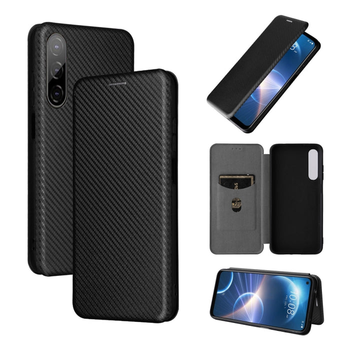 Caja de teléfono de cuero con tapa magnética de textura de fibra de carbono, For HTC Desire 22 Pro, For Realme C30, For Nokia C21 Plus, For Xiaomi 12S Ultra