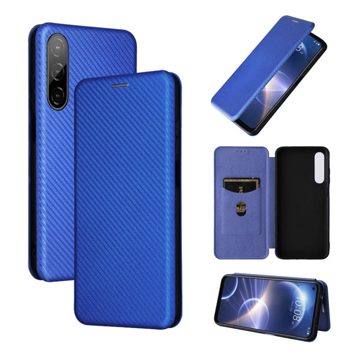 Caja de teléfono de cuero con tapa magnética de textura de fibra de carbono, For HTC Desire 22 Pro, For Realme C30, For Nokia C21 Plus, For Xiaomi 12S Ultra