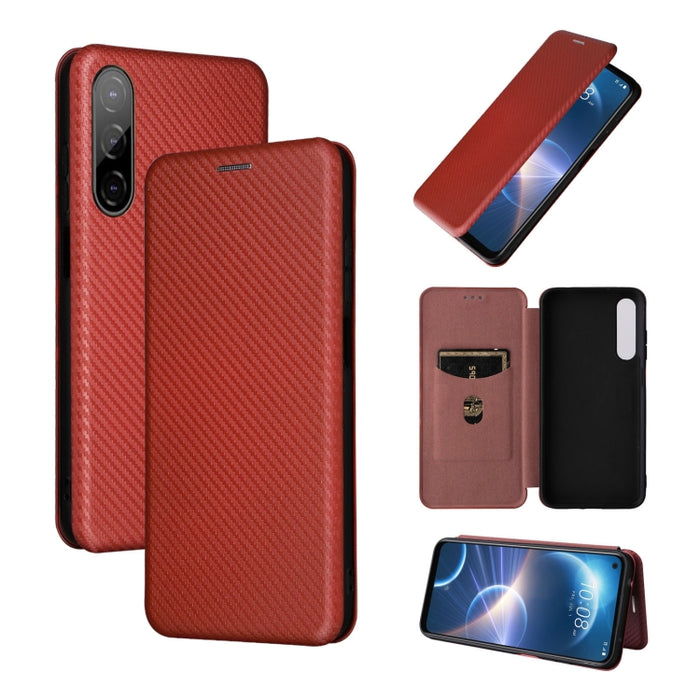 Caja de teléfono de cuero con tapa magnética de textura de fibra de carbono, For HTC Desire 22 Pro, For Realme C30, For Nokia C21 Plus, For Xiaomi 12S Ultra