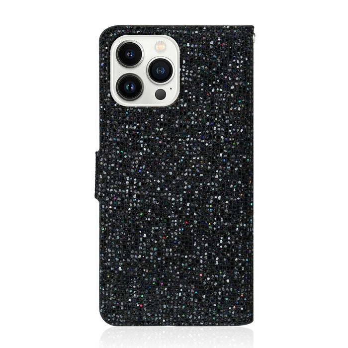 Estuche para teléfono de cuero con tapa horizontal en polvo brillante