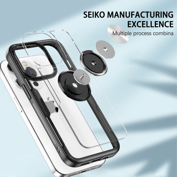 TPU transparente a prueba de golpes + funda protectora de acrílico para teléfono con soporte para anillo