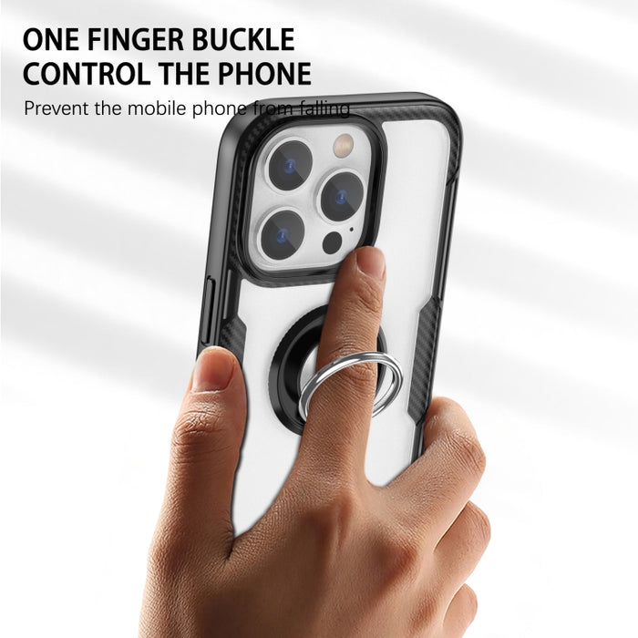 TPU transparente a prueba de golpes + funda protectora de acrílico para teléfono con soporte para anillo