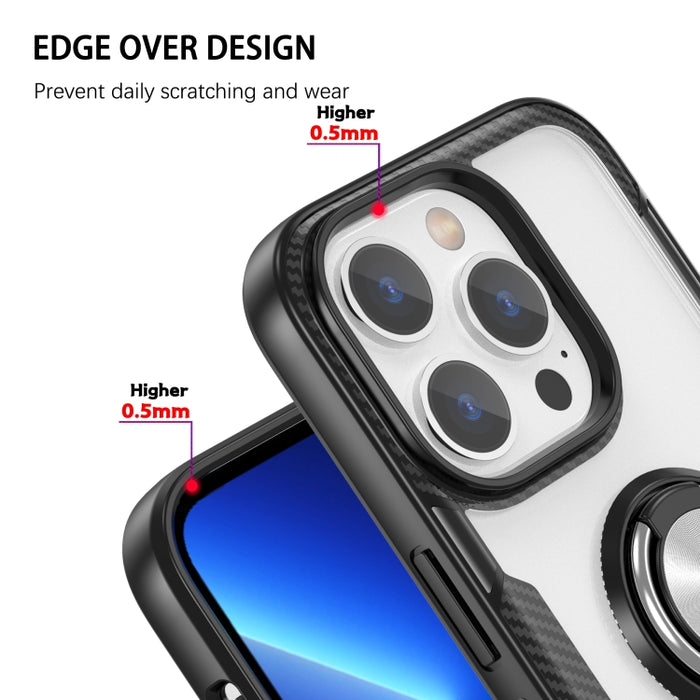 TPU transparente a prueba de golpes + funda protectora de acrílico para teléfono con soporte para anillo