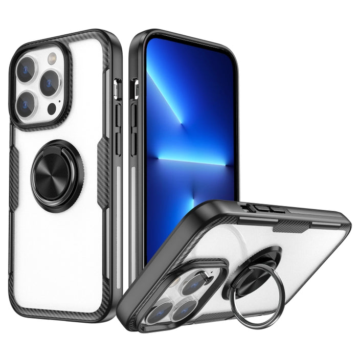 TPU transparente a prueba de golpes + funda protectora de acrílico para teléfono con soporte para anillo