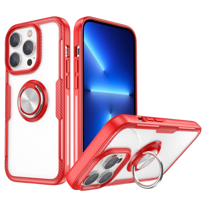 TPU transparente a prueba de golpes + funda protectora de acrílico para teléfono con soporte para anillo