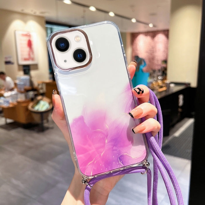 Estuche para teléfono con cordón dorado con diseño de mármol y halo