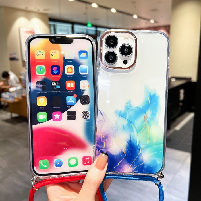 Estuche para teléfono con cordón dorado con diseño de mármol y halo